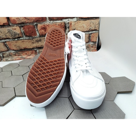 VANS Sk8-Hi Stacked Lugged Sneakers White Canvas Women Platform Shoes Sz 7.5 - Picture 4 of 11